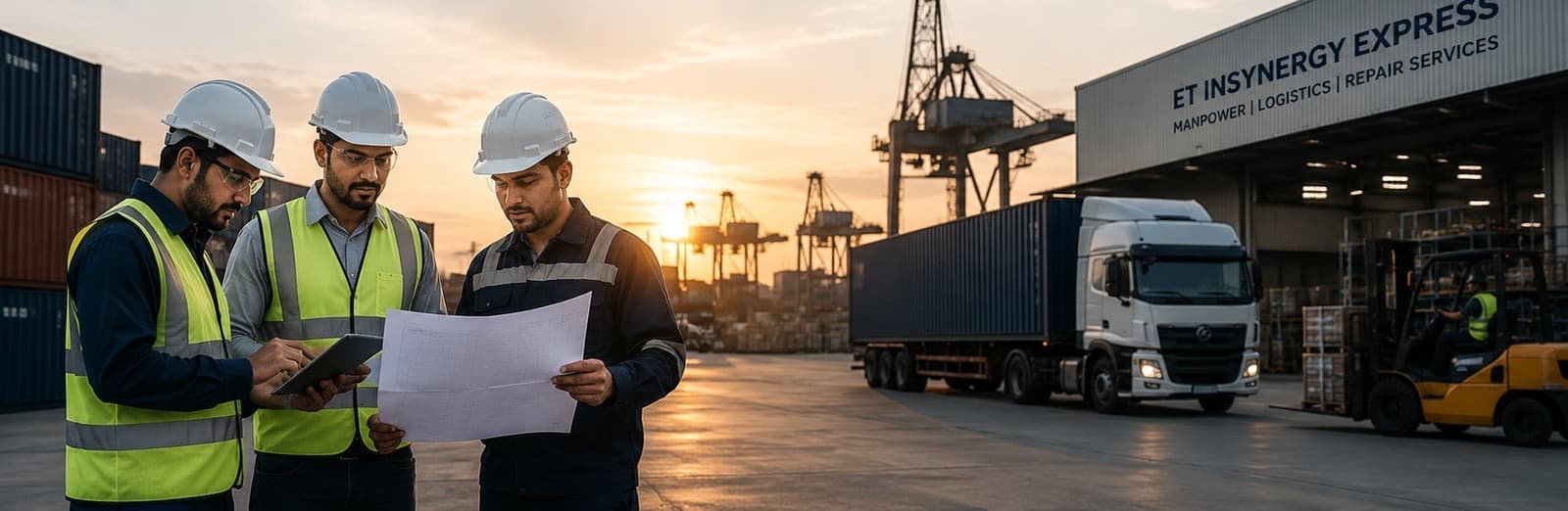Our team reviewing site plans at a logistics yard